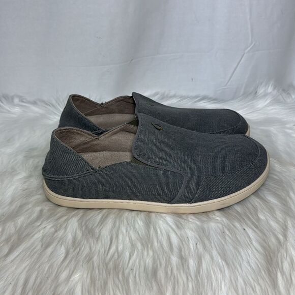 Olu Kai Nohea Love Grey Canvas‎ Men\'s Slip-On Shoes Sz 9 main image 4